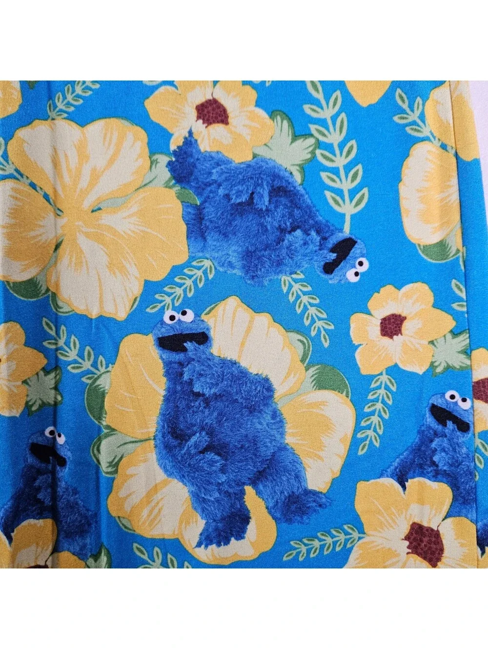 Sesame Street Cookie Monster Pajama Pants Mens XL Tropical Floral Hibiscus Blue